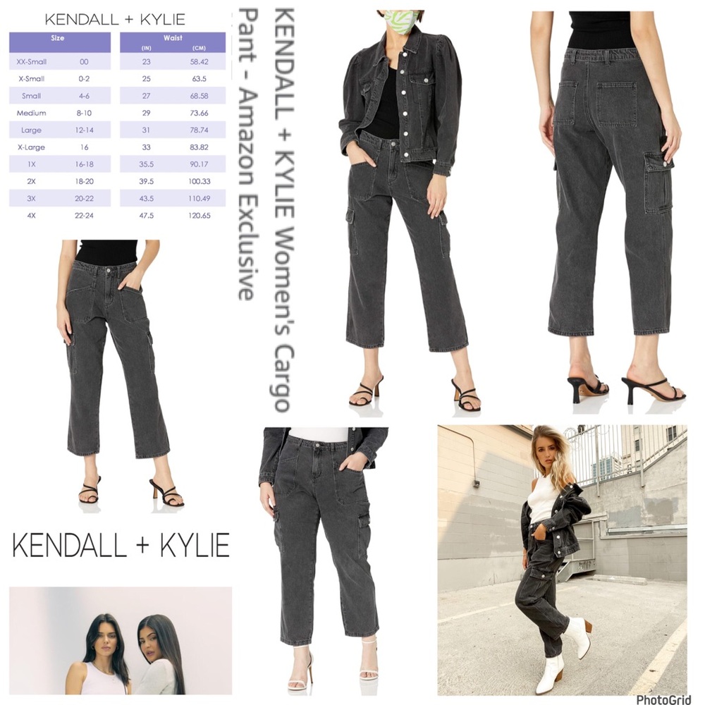 Kendall & Kylie 2X plus size black acid cargo jeans NWT